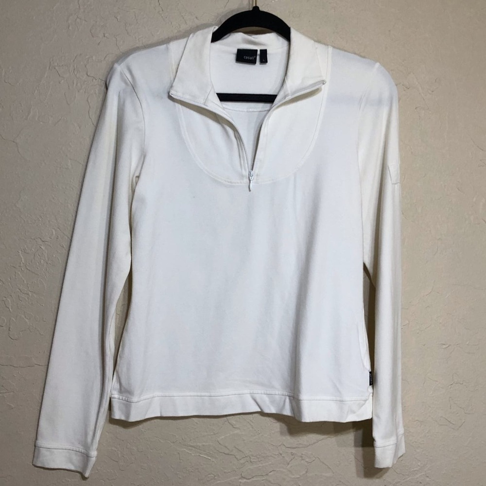 Casall womens Sweater Large White Long Sleeve Quarter Zip